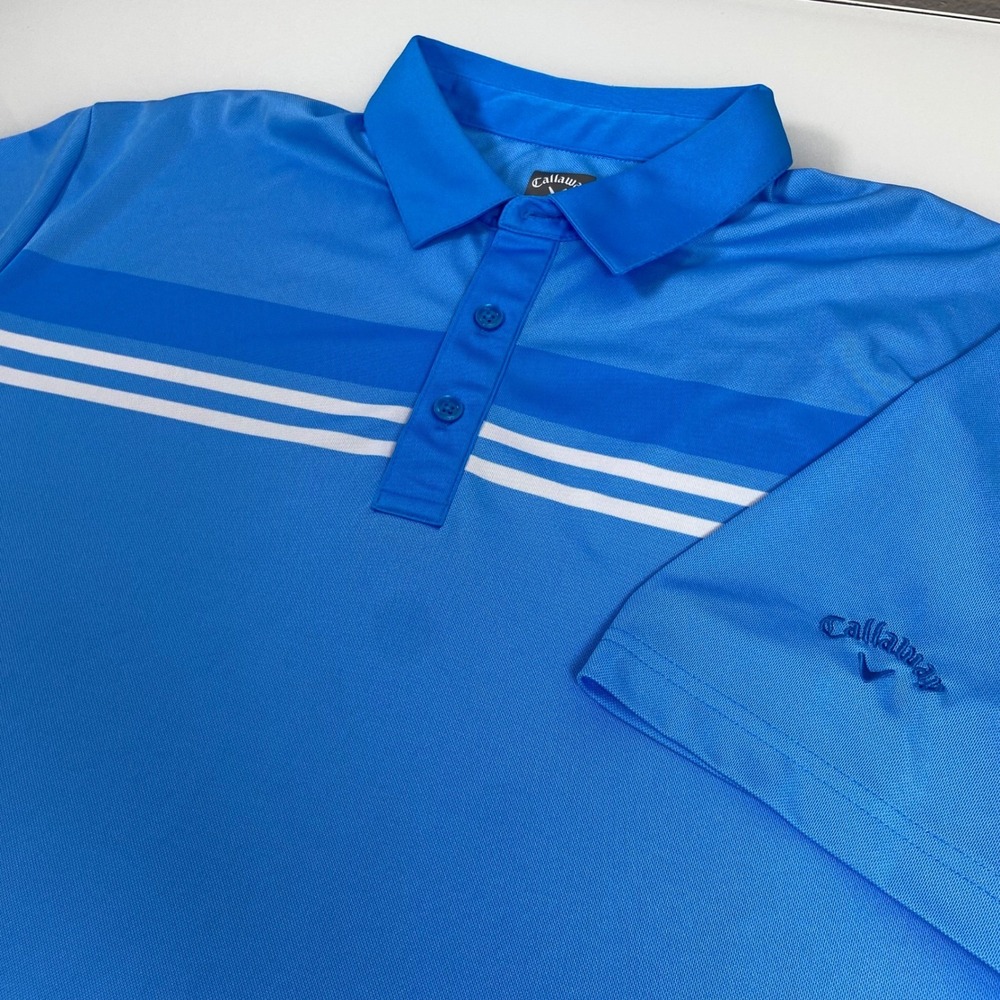 Callaway Mensโ XL Blue Striped Opti-Dri Golf Polo Shirt Excellent Short Sleeve